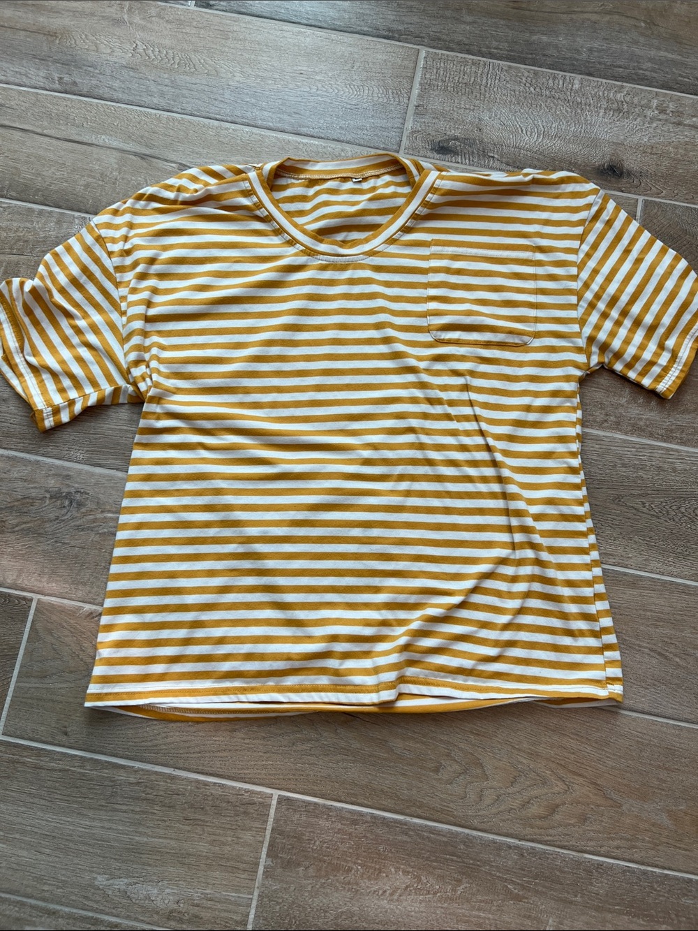 Womenβs Yellow & White Striped Short Sleeve Pocket Tee